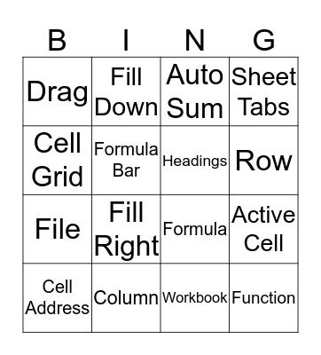 Excel Vocabulary Bingo Card