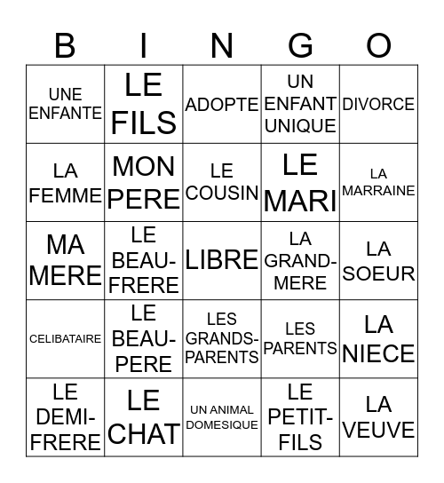 LA FAMILLE (FR. 1 3-2) Bingo Card