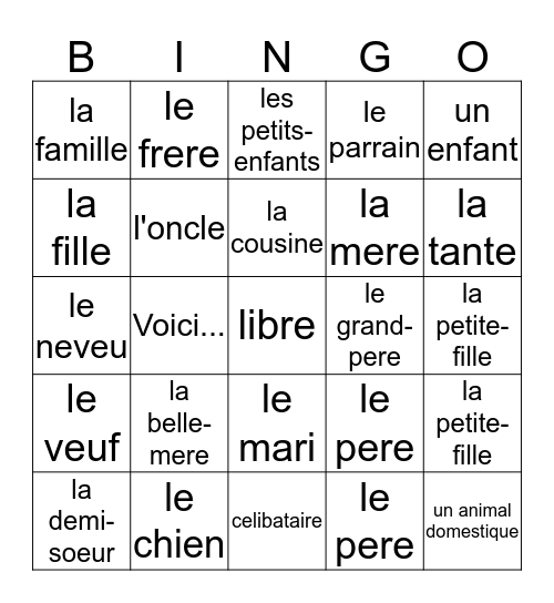 La Famille (Fr. 1 3-2) Bingo Card