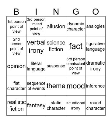 Fiction # 1 Bingo Card