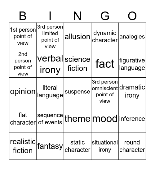 Fiction # 1 Bingo Card