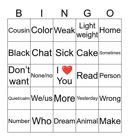 Untitled Bingo Card