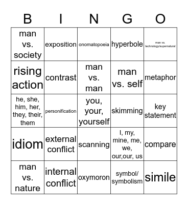 Fiction # 3 Bingo Card