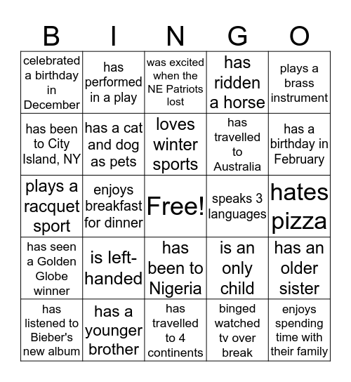 Find someone who... Bingo Card