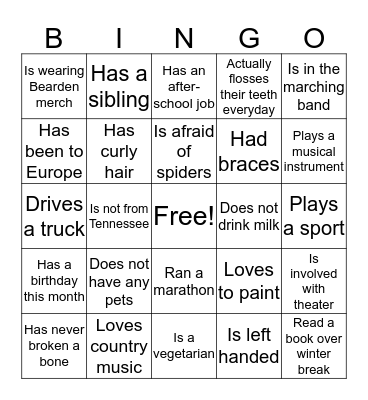 Icebreaker Bingo Card