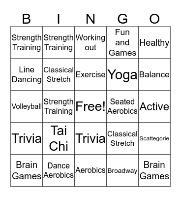 Pines Fitness Bingo Card