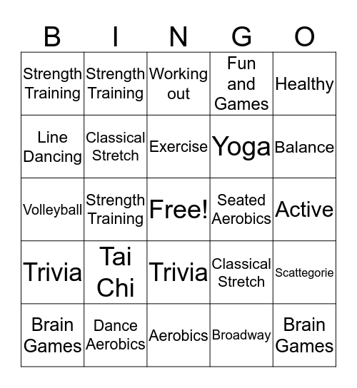 Pines Fitness Bingo Card