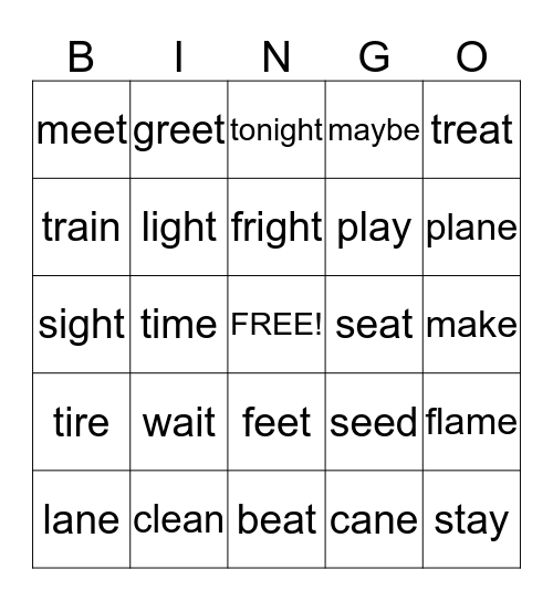 Long Vowel Patterns Bingo Card