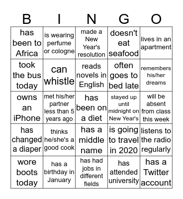 Find someone who... Bingo Card