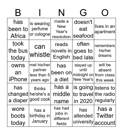 Find someone who... Bingo Card