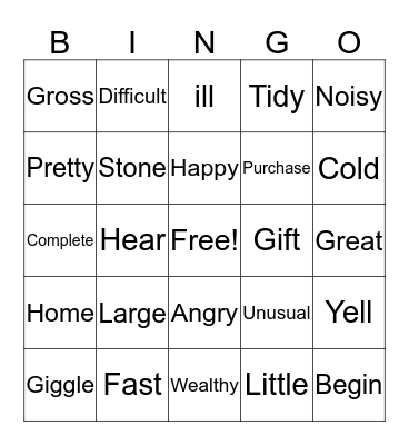 Syonyms Bingo Card