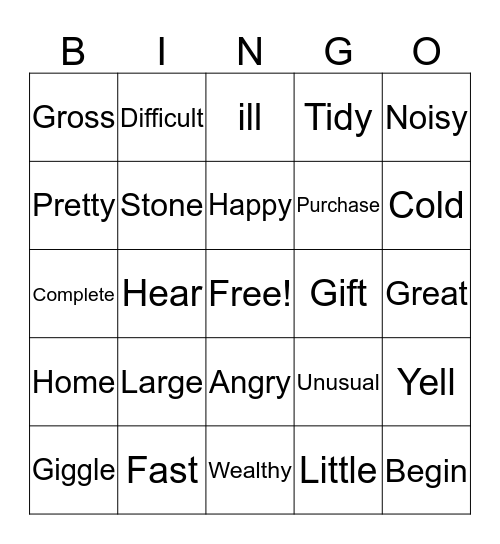 Syonyms Bingo Card