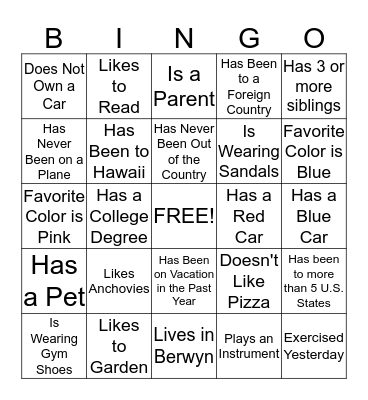 Get To Know Me Bingo Card