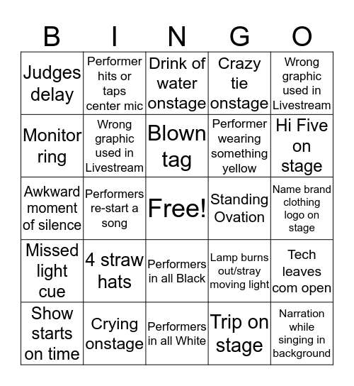 Backstage Bingo Card