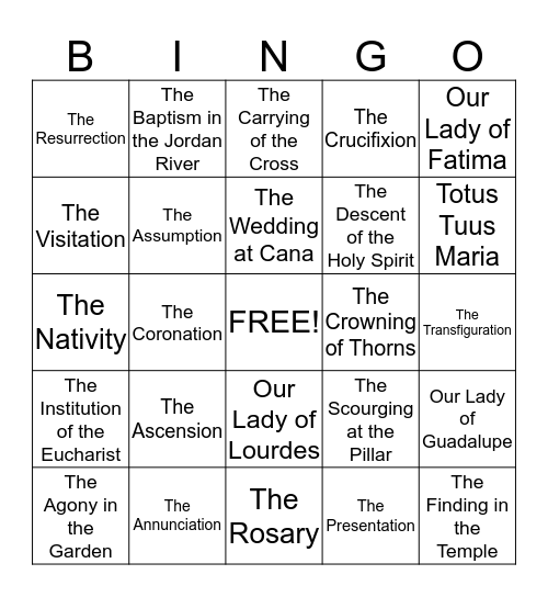 The Rosary & Mary, Mother of God  Bingo Card