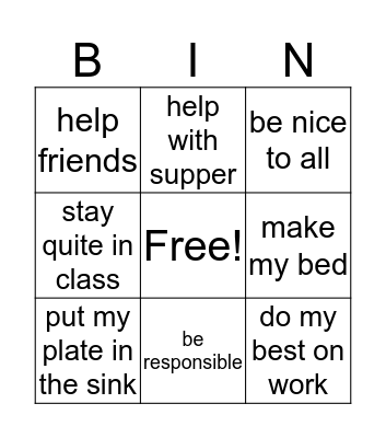 Responsibility Bingo Card