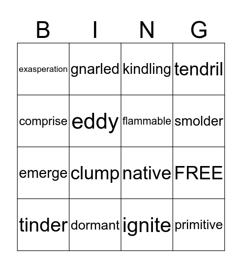 vocabulary Bingo Card