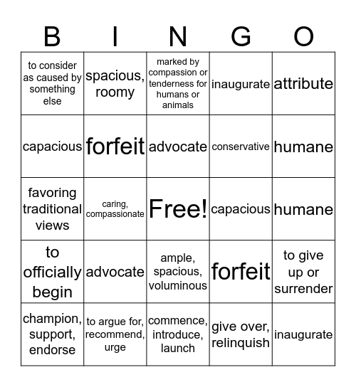 Level Blue Unit 5 (words 1-7) Bingo Card