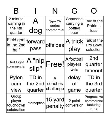 Super Bowl BINGO Card