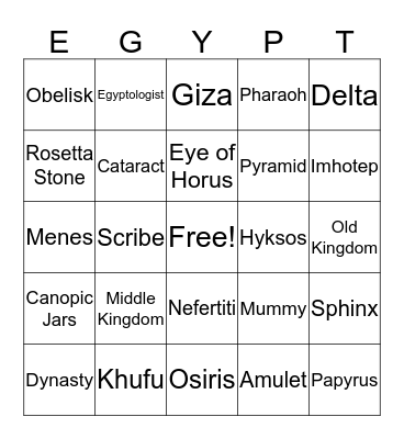 Egyptian Vocab Bingo Card