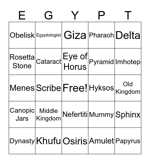 Egyptian Vocab Bingo Card