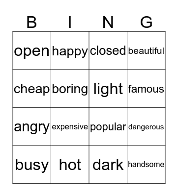 ADJECTIVES 2 Bingo Card