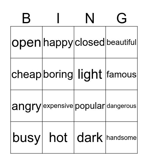 ADJECTIVES 2 Bingo Card