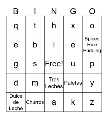 Mexican Foods Bingo  Bingo Card