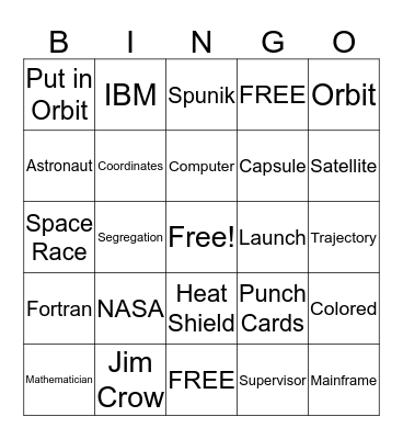 Hidden Figures Vocabulary Bingo Card