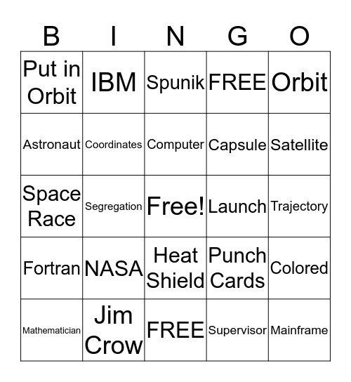 Hidden Figures Vocabulary Bingo Card