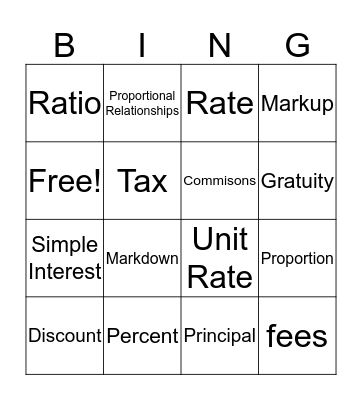 Percent Application Bingo Card