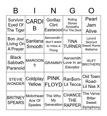 BILLBOARD TOP 100 SONGS FROM 2019 Bingo Card