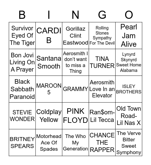 BILLBOARD TOP 100 SONGS FROM 2019 Bingo Card