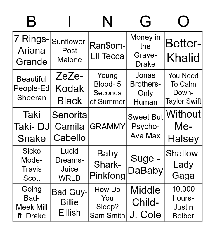 billboard-top-100-songs-from-2019-bingo-card