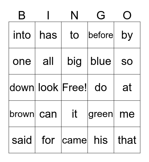 Word Wall Bingo Card