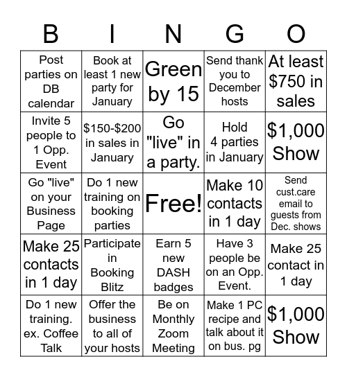 Jump Into January Bingo Card