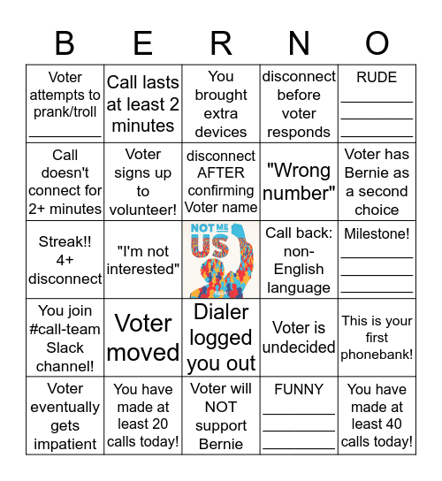 Phonebank For Bernie Bingo Card