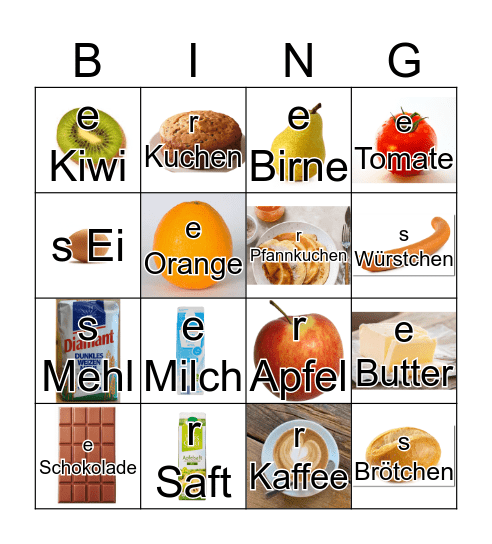Lebensmittel Bingo Card