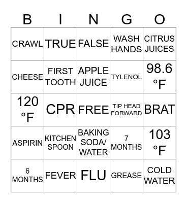 What To Do When Your Child Gets Sick  Bingo Card