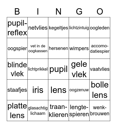 Bouw van het oog Bingo Card