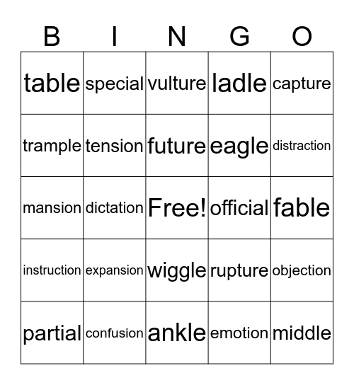 All the Syllables! Bingo Card