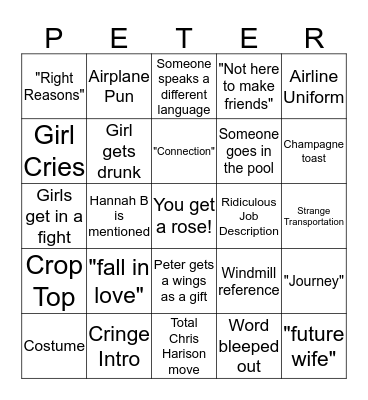 Pilot Pete Bingo Card