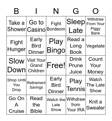 Retirement Bingo Card