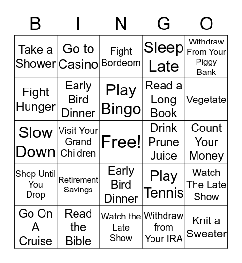 Retirement Bingo Card