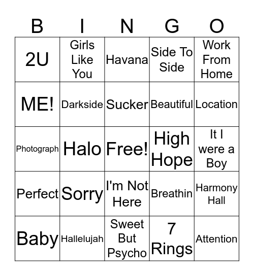 Music Bingo Card