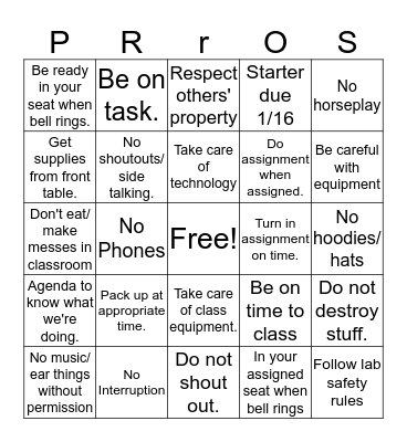After Break Rules Review Bingo Card