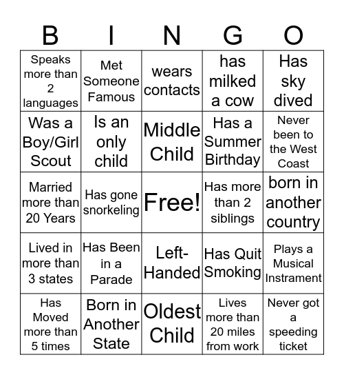 Untitled Bingo Card