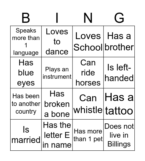 People Bing Bingo Card