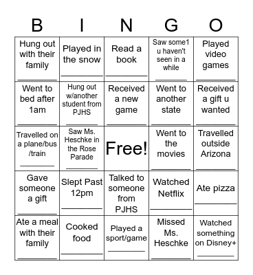 Back from Break BINGO  Bingo Card