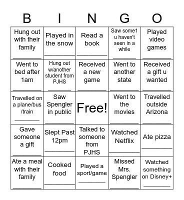 Back from Break BINGO  Bingo Card